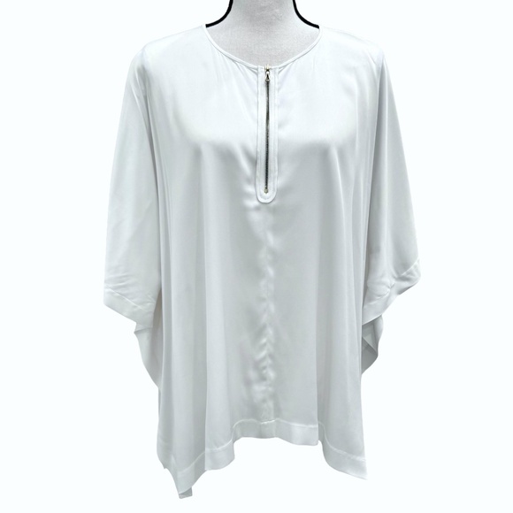 VINCE OFF WHITE/IVORY SILK PONCHO 1/4 ZIP SHORT SLEEVE BLOUSE - Picture 1 of 15